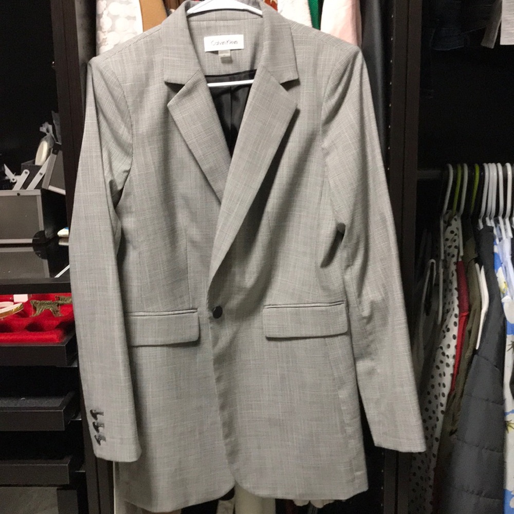 Calvin Klein  Plaid One Button Blazer Jacket